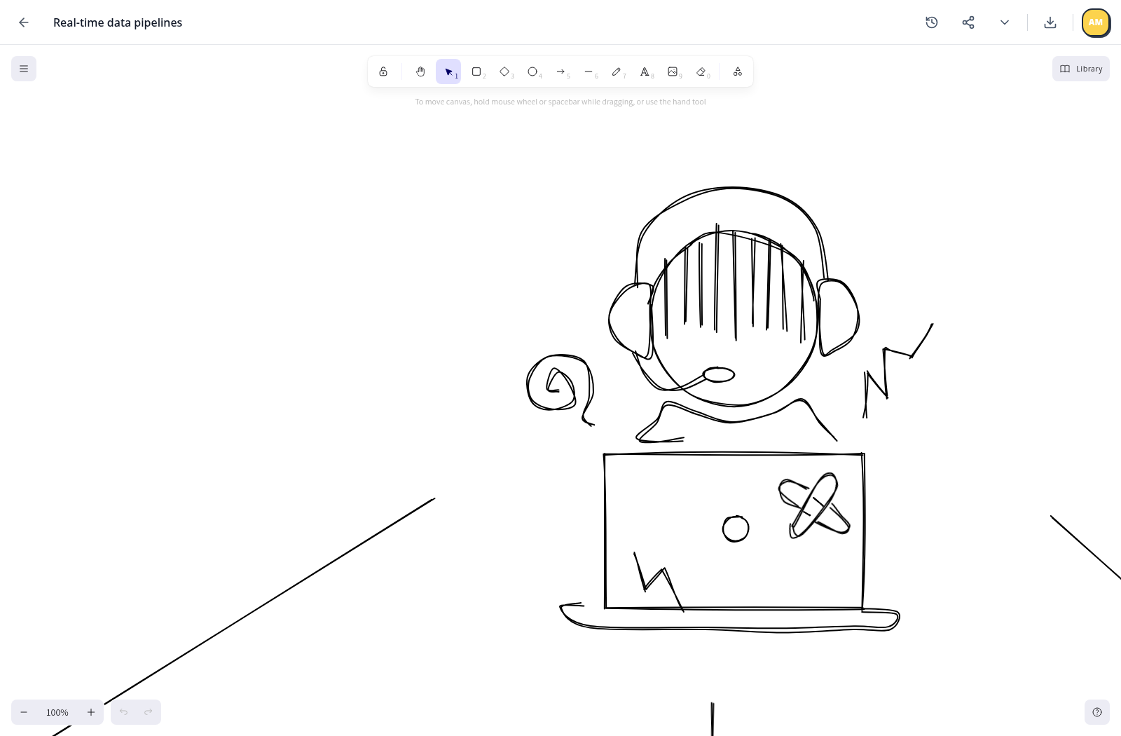 Pipeline diagram editor — Use the canvas for detailed architecture and data-flow diagrams.